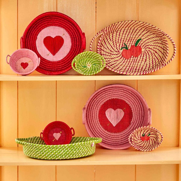 rice Brotkorb aus Raffia - Oval "Peach" (Rosa)