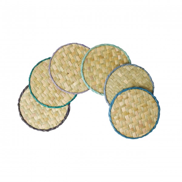 rice Glasuntersetzer im 6er-Set aus Raffia - Handgemacht (Blau/Grün)