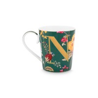 Pip Studio Tasse Buchstabe N "Alphabet Mug – Floral Fantasy" – 350 ml (Grün)