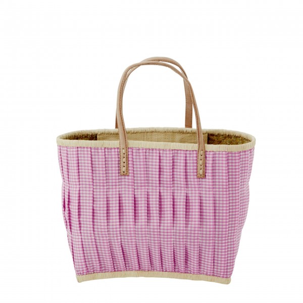 rice Korbtasche aus Raffia - Medium (Dunkles Pink)