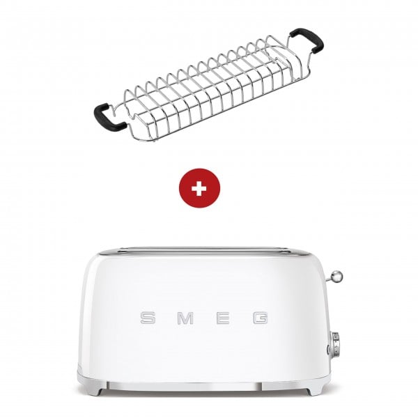 smeg Set - 2-Schlitz-Toaster lang (Weiß) mit Röstaufsatz