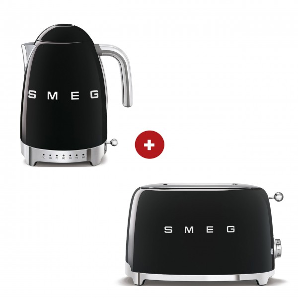 smeg Set – 4-Schlitz-Toaster und Wasserkocher variable Temperatur (Schwarz)