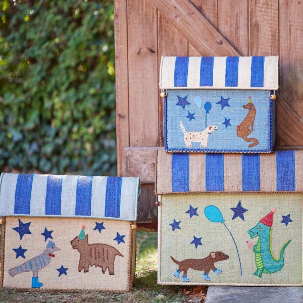 rice Spielzeugkiste aus Raffia "Party Animal" - M (Blau)