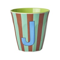 rice Melamin Becher mit Streifen "Buchstabe J" - Medium (Mint/Braun)