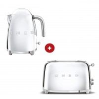 smeg Set aus 2-Schlitz-Toaster kompakt und Wasserkocher feste Temperatur (Chrom)