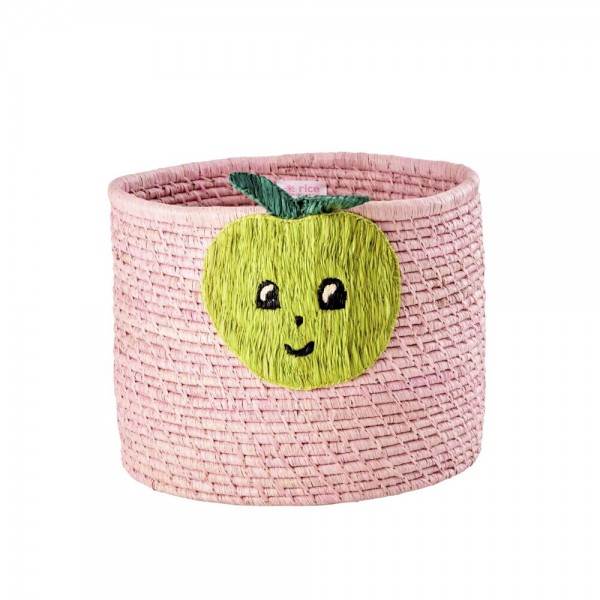 rice Aufbewahrungskorb aus Raffia "Apple/Apfel" - Rund (Pink)