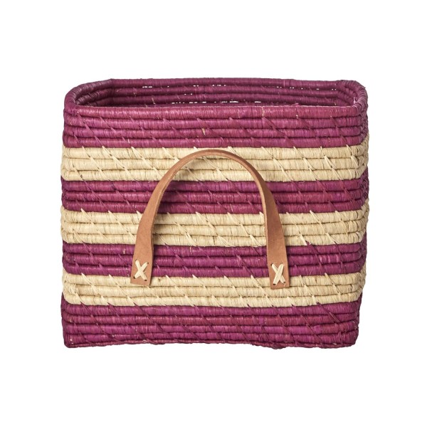 rice Korb rechteckig "Raffia - Stripes" - 30x30x25 cm (Aubergine)