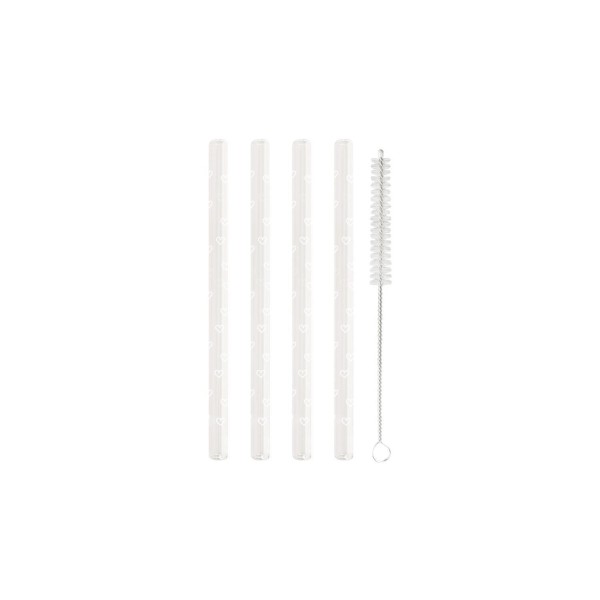 Glas-Strohhalme "Herzen" im 4er-Set - 13 cm (Transparent/Weiß) von Eulenschnitt