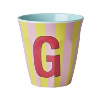 rice Melamin Becher mit Streifen "Buchstabe G" - Medium (Gelb/Rosa)