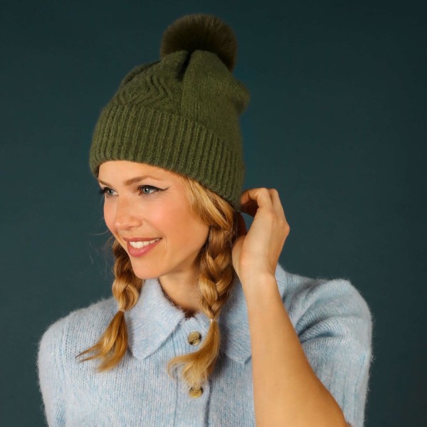 Bommelmütze "Ingrid" (Olive) von Powder
