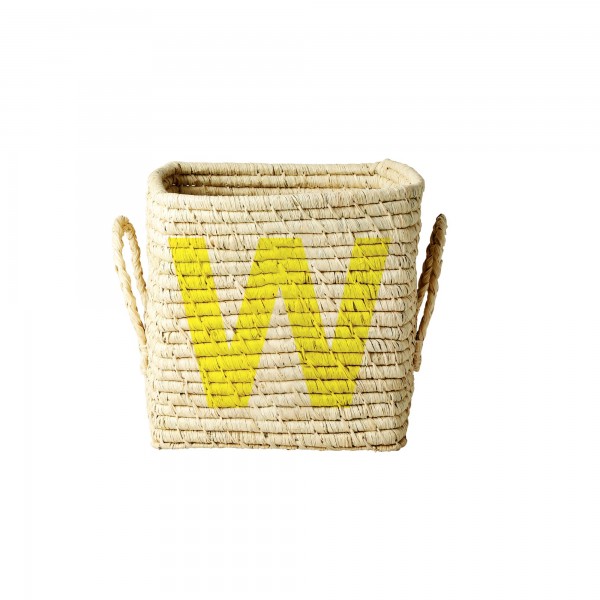 rice Aufbewahrungskorb aus Raffia "Buchstaben - W" - Klein/Quadratisch