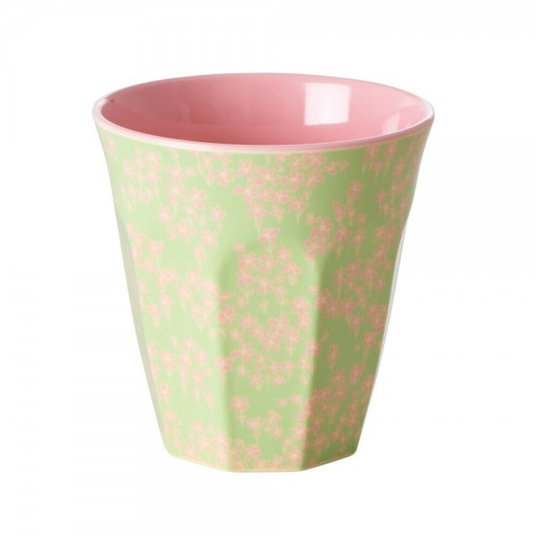 rice Melamin Becher "Flower Field/Blumenwiese" - Medium (Grün/Rosa)