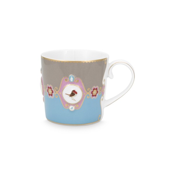 Pip Studio Kleine Tasse "Love Birds - Medallion" (Blau/Khaki)