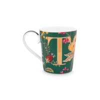 Pip Studio Tasse Buchstabe T "Alphabet Mug – Floral Fantasy" – 350 ml (Grün)