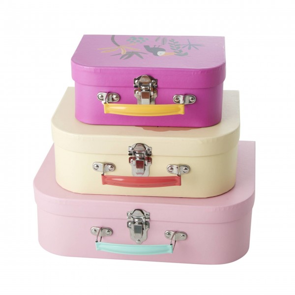 rice Spielkoffer-Set für Kinder "Jungle Animals" (Pink, Creme) - 3tlg.