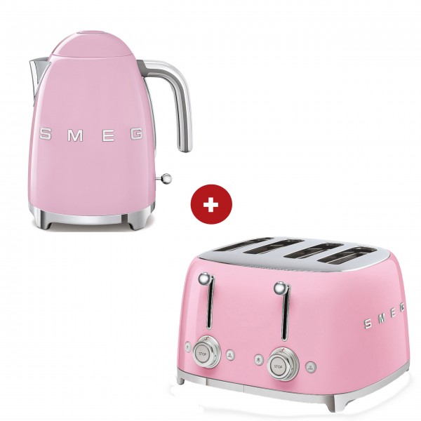 smeg Set aus 4-Schlitz-Toaster und Wasserkocher feste Temperatur (Cadillac Pink)