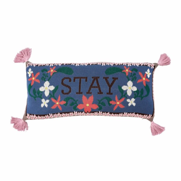 rice Strickkissen mit Quasten "Stay" - 70x35 cm (Blau/Bunt)