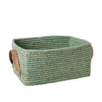 rice Aufbewahrungskorb aus Raffia mit Griffen - Rechteckig (Mint)