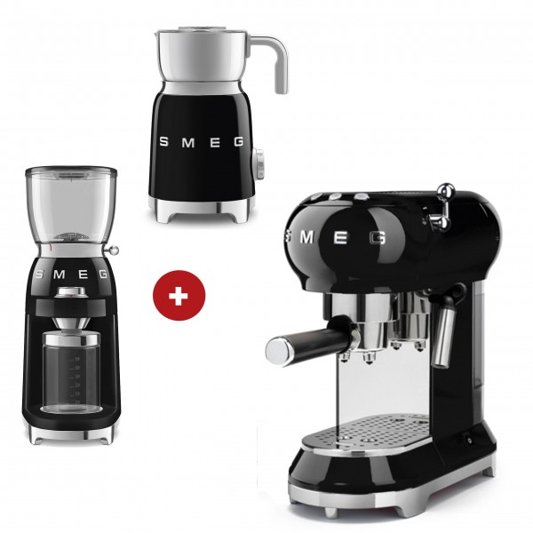 smeg Espressomaschine mit smeg Milchaufschäumer und smeg Kaffeemühle im Set