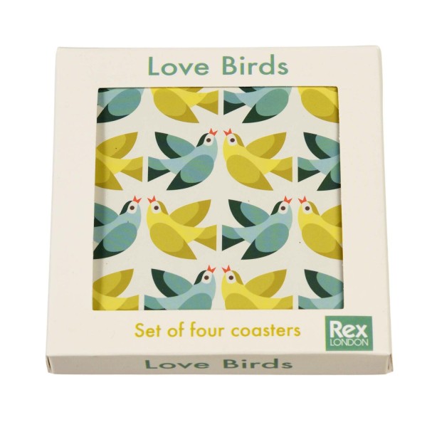 Glas-Untersetzer "Love Birds" - 4er-Set von Rex LONDON