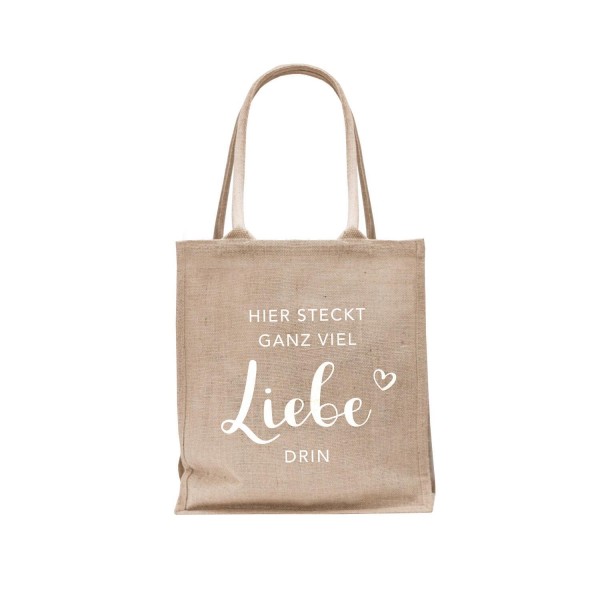 Jute Shopper "Liebe" - 40,5x35,5x17 cm (Natur/Weiß) von Eulenschnitt