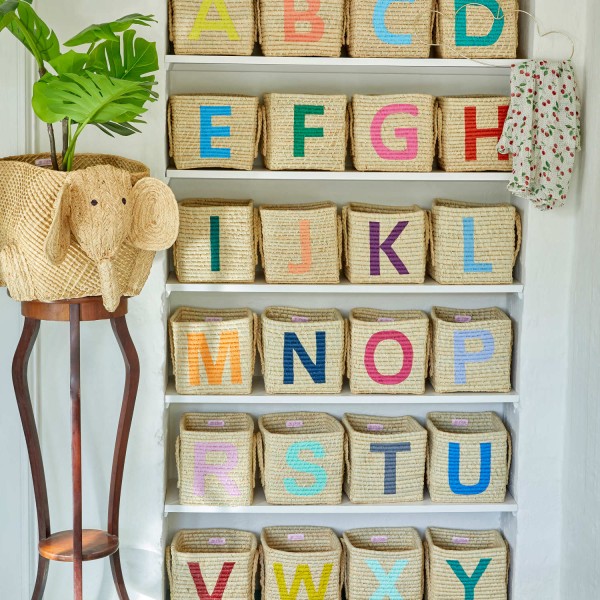 rice Aufbewahrungskorb aus Raffia "Buchstaben - N" - Klein/Quadratisch