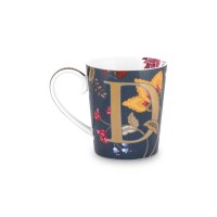 Pip Studio Tasse Buchstabe D "Alphabet Mug – Floral Fantasy" – 350 ml (Blau)