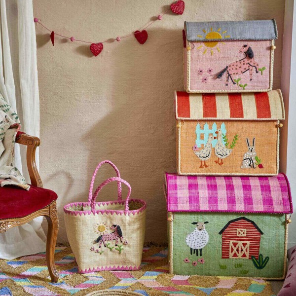 rice Spielzeugkiste "Farm/Scheune" - L (Pink)
