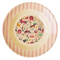 rice Melamin Kinder-Suppenteller Farm Print (Soft Pink)