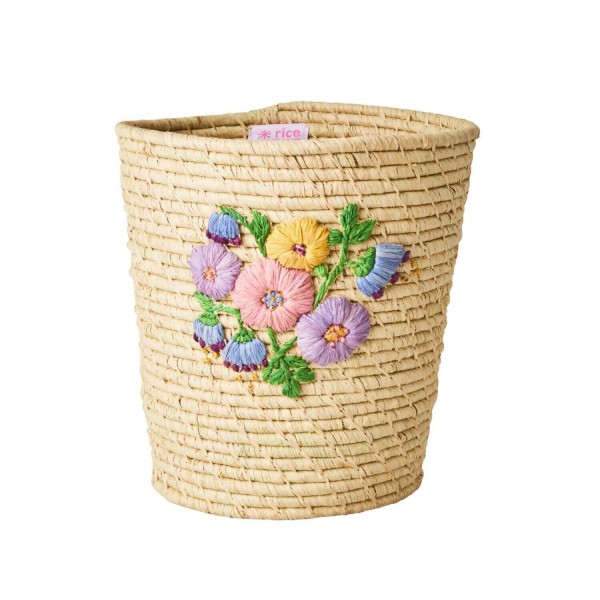 rice Korb rund aus Raffia "Blumen" - Medium (Natur)