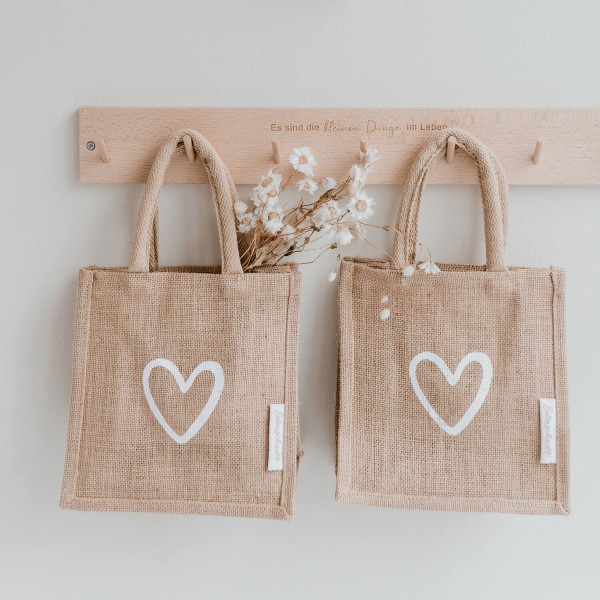 Mini Jute-Shopper "Herz" - 2er-Set (Natur) von Eulenschnitt