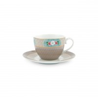 Pip Studio Tasse mit Untertasse "Blushing Birds" (Khaki)