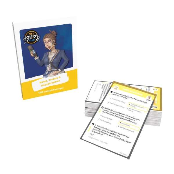 Gesellschaftsspiel Erweiterung "Quiz Club - Charakter Pack News, Trends & Katastrophen" von Funtails Gesellschaftsspiel Erweiterung "Quiz Club - Charakter Pack News, Trends & Katastrophen" von Funtails