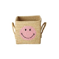 rice Rechteckiger Korb "Raffia - Smiley" - Klein (Natur)