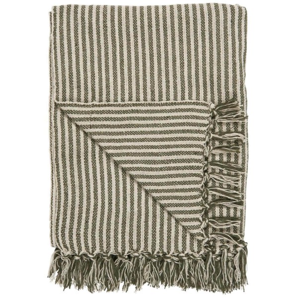 Ib Laursen Plaid mit breiten Streifen - 130x160 cm (Creme/Olive)
