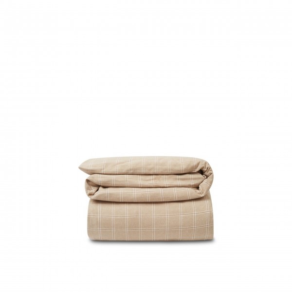Bettdeckenbezug aus Kaschmir/Flannell "Checked" - 135x200 cm (Beige/Weiß) von Lexington