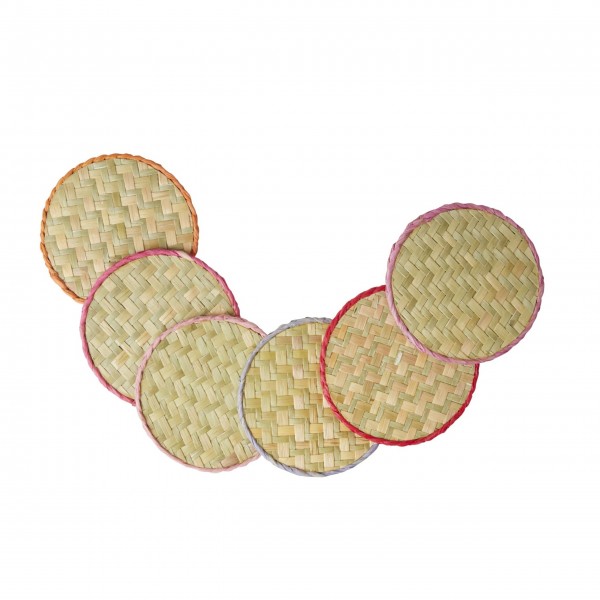 rice Glasuntersetzer im 6er-Set aus Raffia - Handgemacht (Rot/Pink)