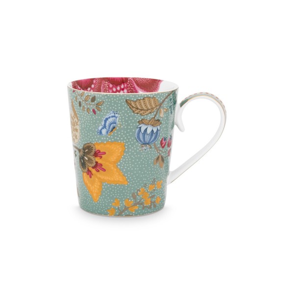 Pip Studio Tasse Buchstabe Q "Alphabet Mug - Floral Fantasy" - 350 ml (Blau)