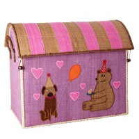rice Spielzeugkiste aus Raffia "Party Animal" - L (Pink)