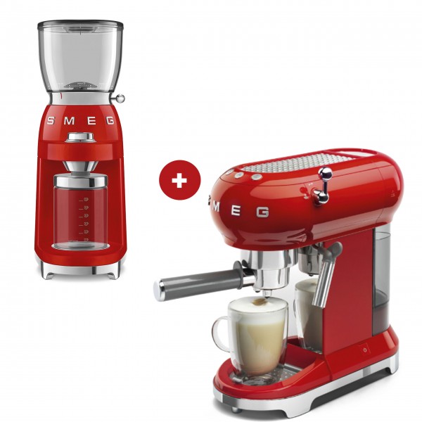 smeg Espressomaschine und smeg Kaffeemühle im Set
