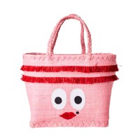 rice Tasche "Raffia - Face" - Medium (Pink)