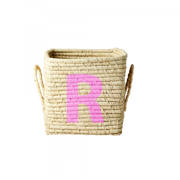 rice Aufbewahrungskorb aus Raffia "Buchstaben - R" - Klein/Quadratisch
