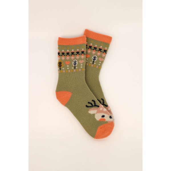 Gestrickte Socken "Cute Deer" - 37-43 (Olive) von Powder