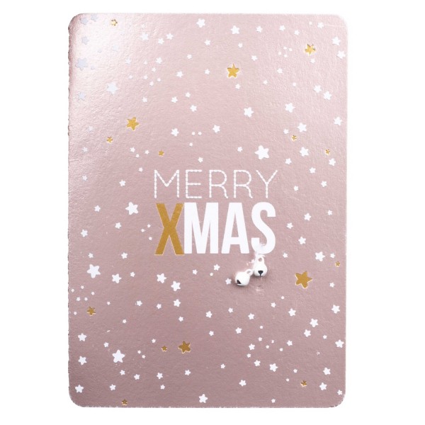 Weihnachtskarte mit Glöckchen "Merry Xmas" (Rosa) von räder Design