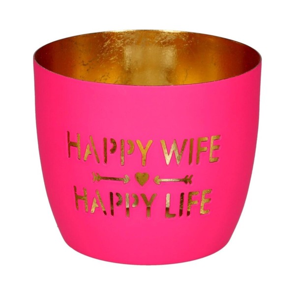 Windlicht "Madras - Happy wife, happy life" - M (Pink/Gold) von Gift Company