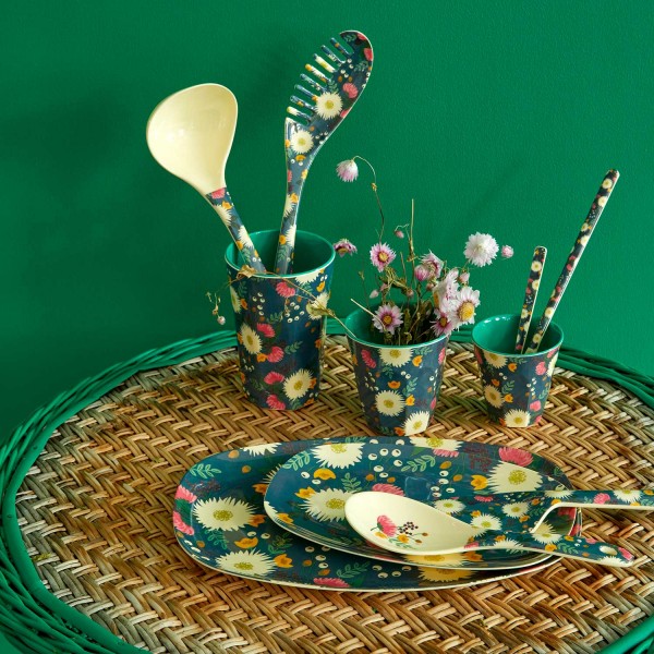 rice Melamin Platte "Wedding Bouquet/Hochzeitsblumen" - Rechteckig/Klein (Grün/Blau)