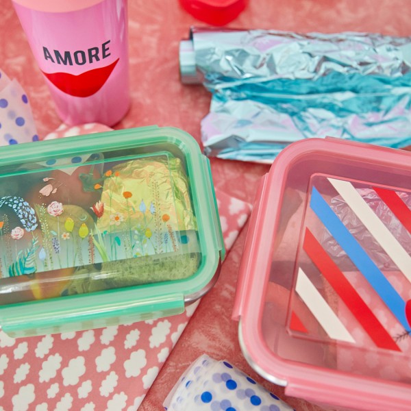 rice Lunchbox aus Edelstahl "Candy Stripes" - Quadratisch