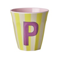 rice Melamin Becher mit Streifen "Buchstabe P" - Medium (Beige/Gelb)