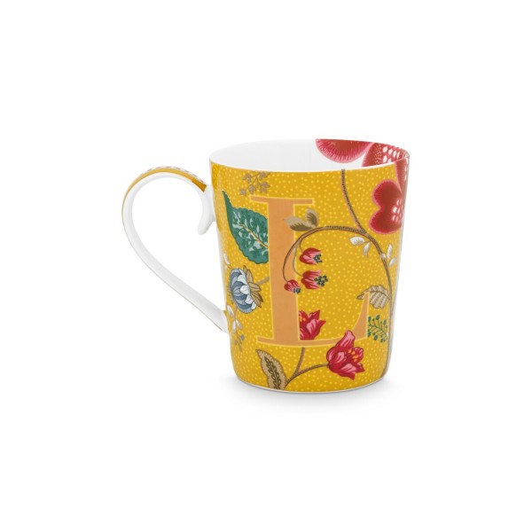 Pip Studio Tasse Buchstabe L "Alphabet Mug – Blushing Birds" – 350 ml (Gelb)