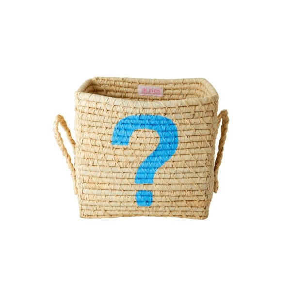 rice Aufbewahrungskorb aus Raffia mit Griffen "?" - 20x20x20 cm (Natur/Blau)